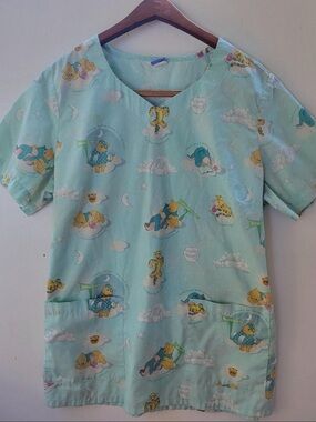 Winnie the Pooh Print Medical Scrub Top